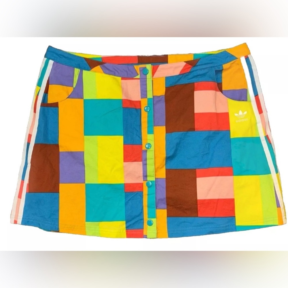 Adidas Summer Surf Skirt large multi patch button front skirt XL NWOT